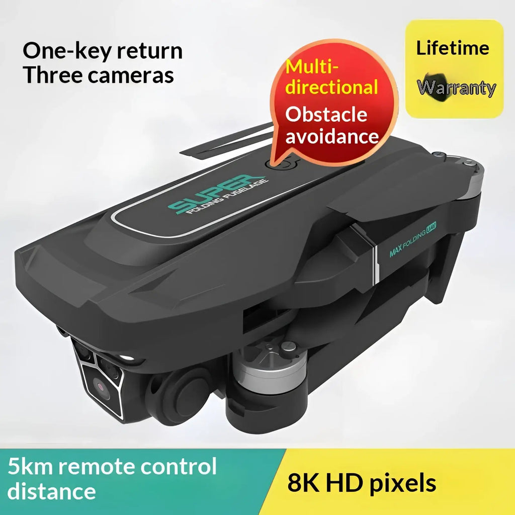 Black foldable z16 drone with three cameras and optical flow featuring a sleek compact design