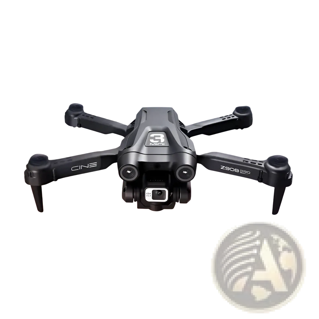 Black z908 pro foldable dual camera drone for kids with cine branding and camera mounted below the quadcopter arms