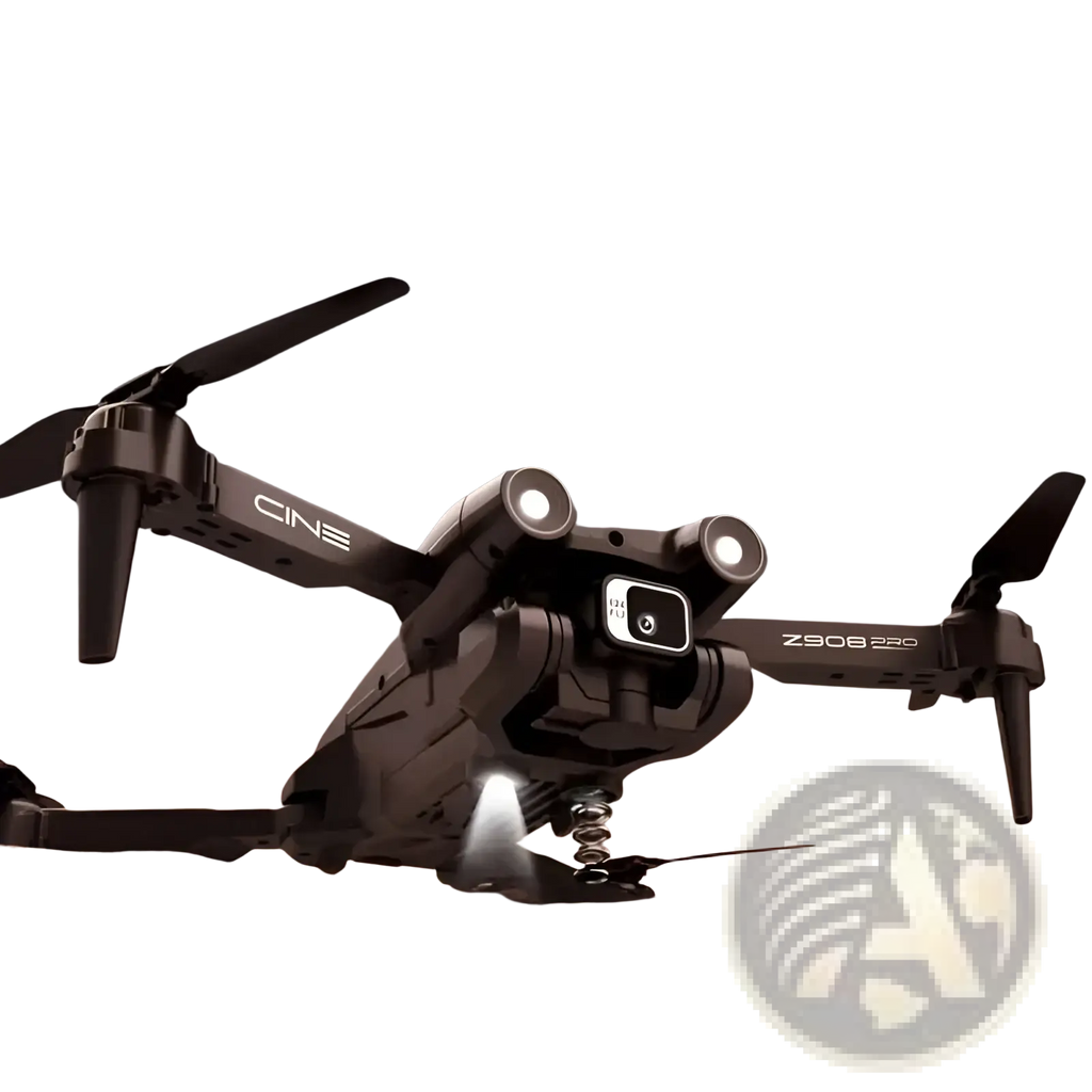Black z908 pro foldable dual camera drone for kids showing the back side with led lights and durable plastic body