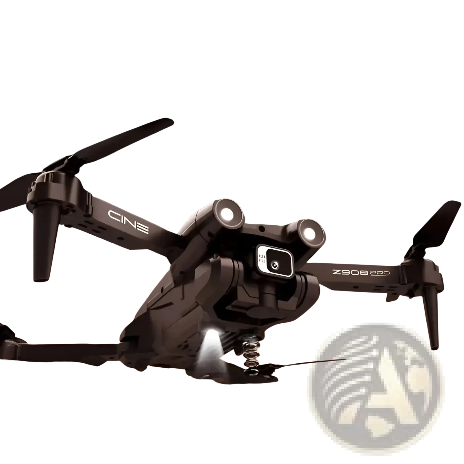 Black z908 pro foldable dual camera drone for kids showing the back side with led lights and durable plastic body