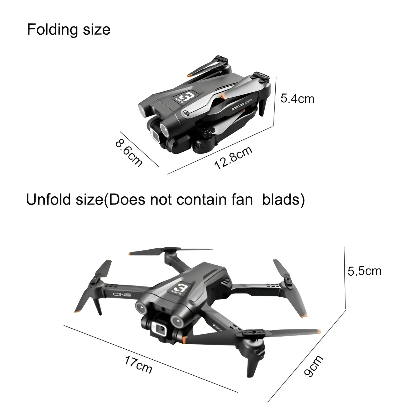 Black folding z908 pro foldable dual camera drone for kids with compact design and front-mounted camera