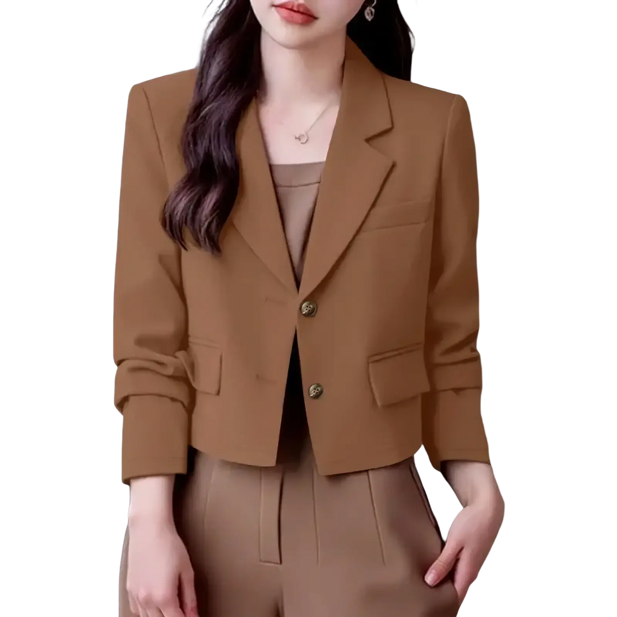 Tan blazer with structured shoulders and two front buttons from zanzea women green office blazer jacket collection