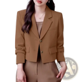 Tan blazer with structured shoulders and two front buttons from zanzea women green office blazer jacket collection
