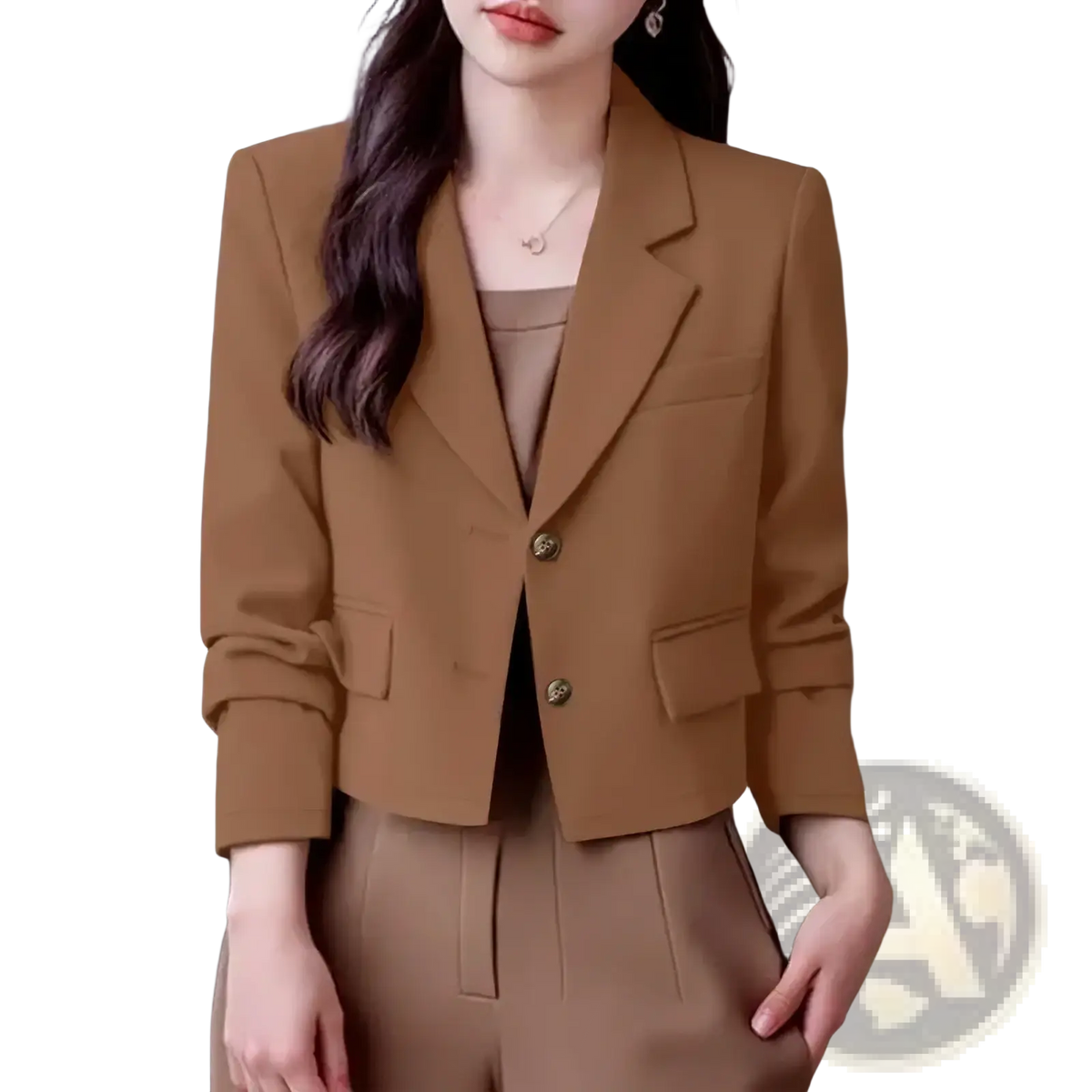 Tan blazer with structured shoulders and two front buttons from zanzea women green office blazer jacket collection