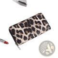 Leopard-print faux leather zippered wallet with black tan and brown spots for women long zipper design