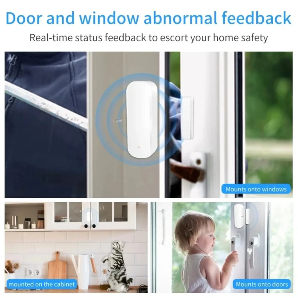 White rectangular zigbee 3.0 smart door sensor alarm with sleek minimalist design for real-time home safety feedback