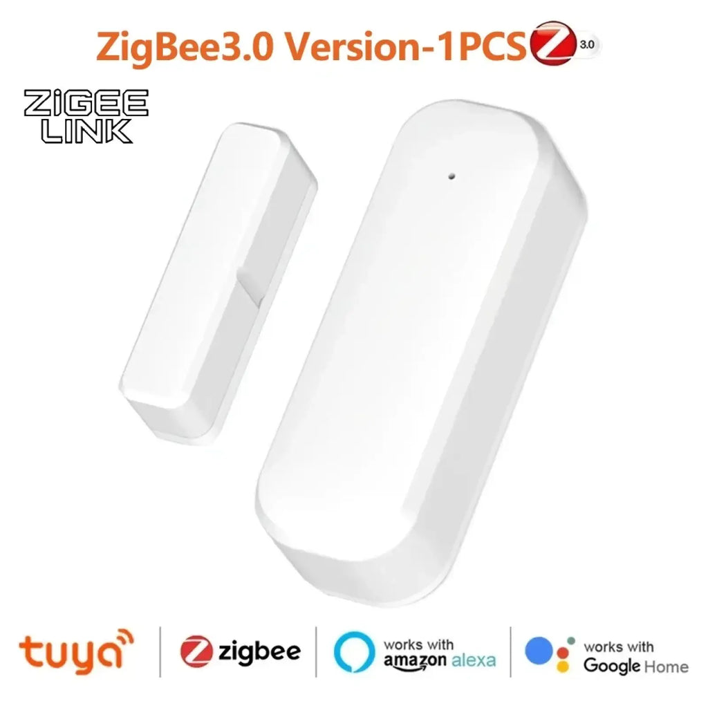 White Zigbee 3.0 smart door sensor alarm with sleek minimalist design and smooth plastic finish