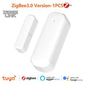 White Zigbee 3.0 smart door sensor alarm with sleek minimalist design and smooth plastic finish