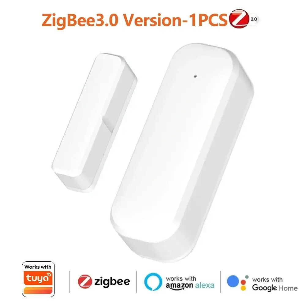 White plastic zigbee door window sensor with rounded edges for google assistant smart scene home automation integration