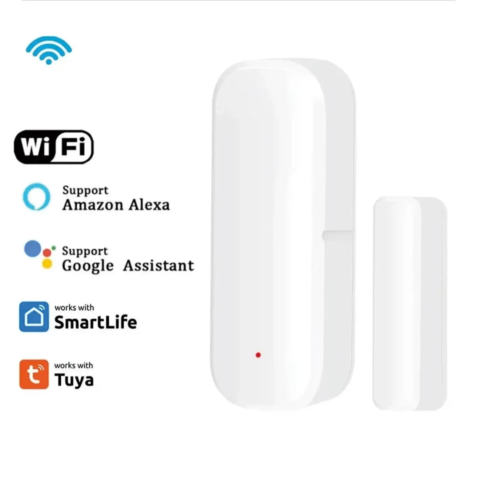White zigbee smart door window sensor with sleek minimalist design and smooth plastic finish for magnetic alarm detection