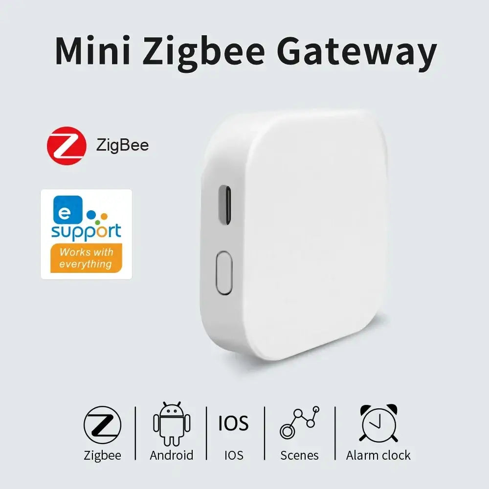 White mini zigbee smart home gateway hub for alexa with sleek compact rectangular design and rounded edges