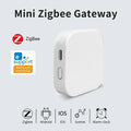 White mini zigbee smart home gateway hub for alexa with sleek compact rectangular design and rounded edges