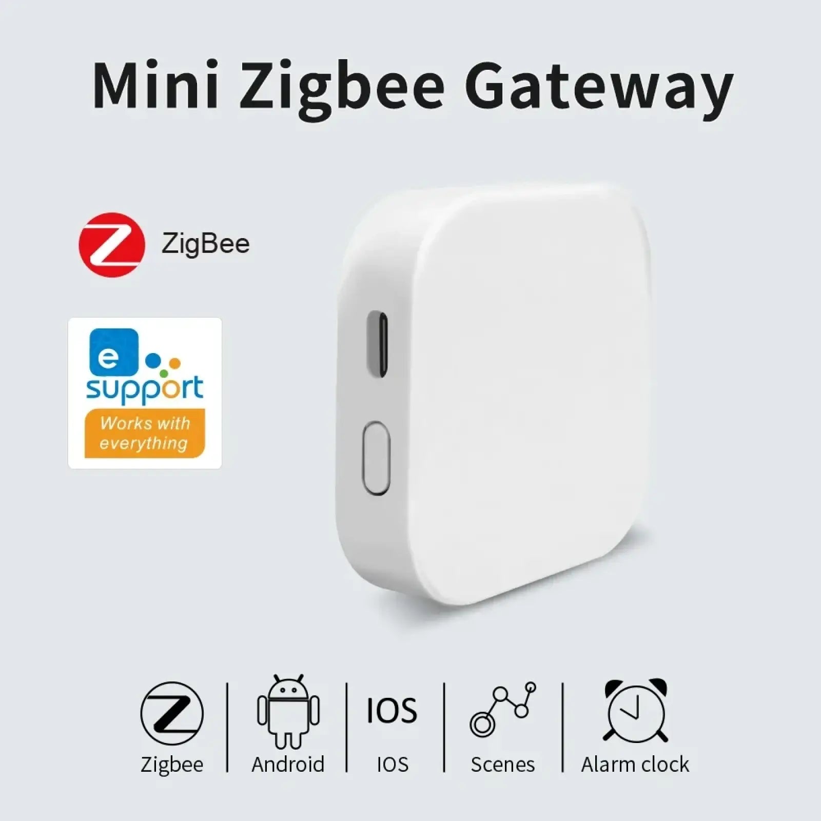 White mini zigbee smart home gateway hub for alexa with sleek compact rectangular design and rounded edges