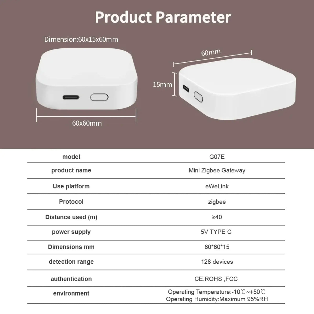White plastic mini zigbee smart home gateway hub with compact square design and two side ports for alexa integration