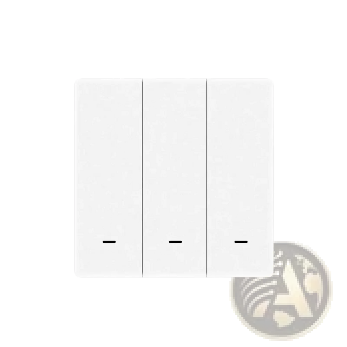 White zigbee smart scene switch wireless remote control with three vertical panels and black horizontal indicator lines