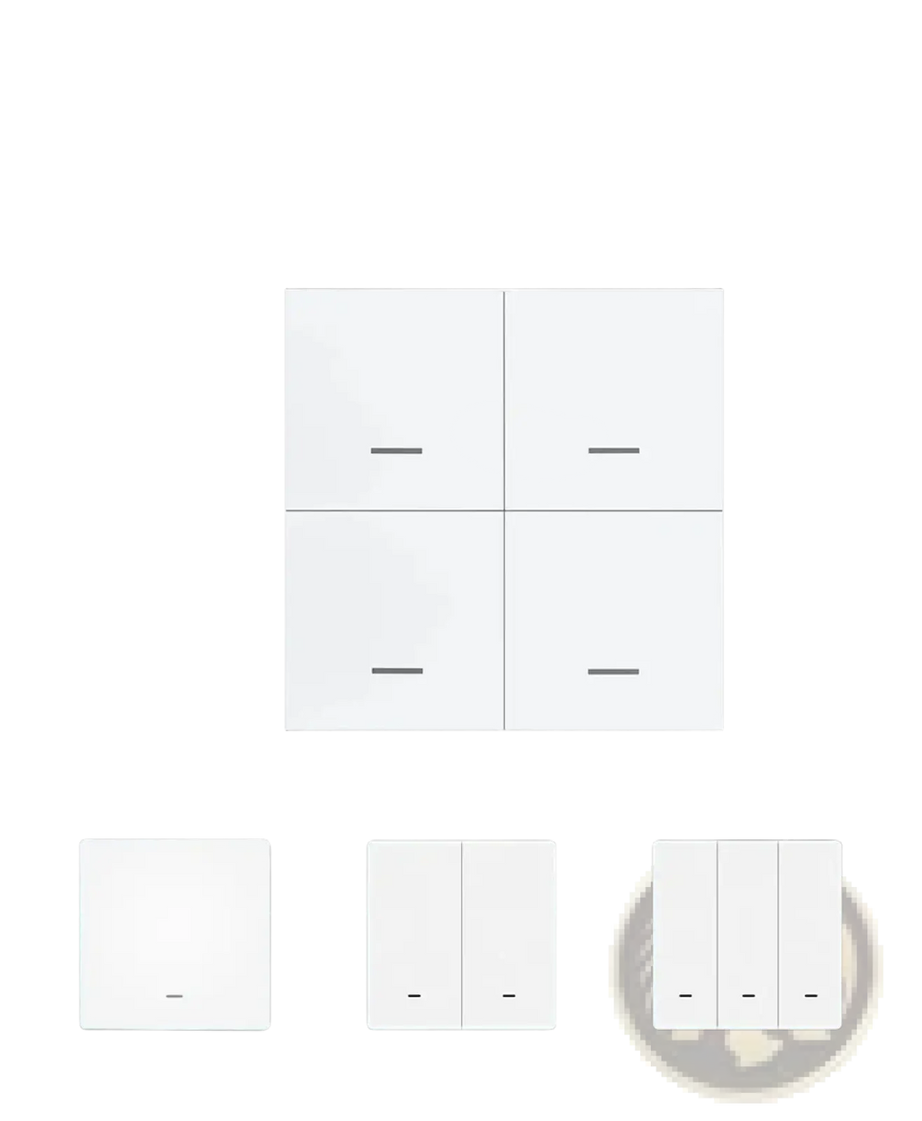 White rectangular zigbee smart scene switch wireless remote control with four minimalist horizontal panels for smart homes