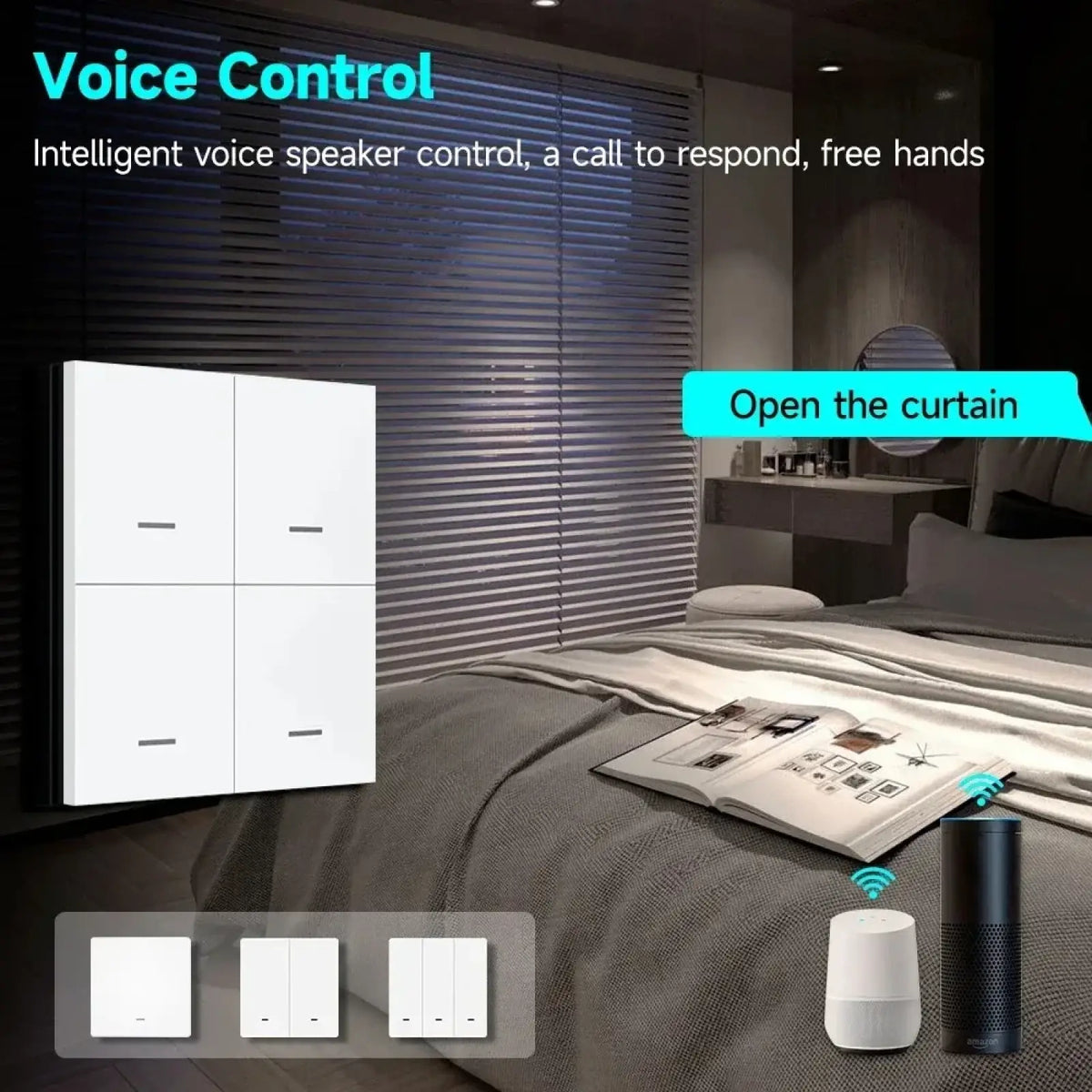 White smart voice-controlled Zigbee wall switch panel with minimalist design for wireless remote control scenes