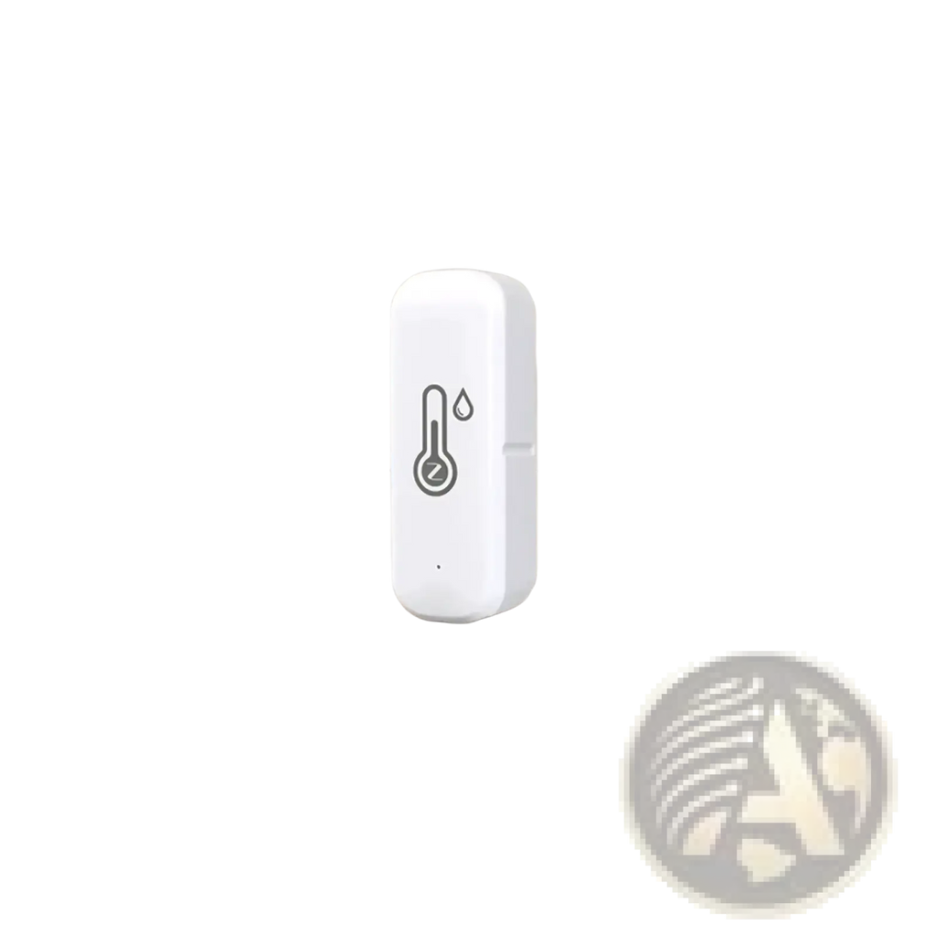 Zigbee smart temperature humidity sensor with a white rectangular design and gray thermometer icon for accurate monitoring