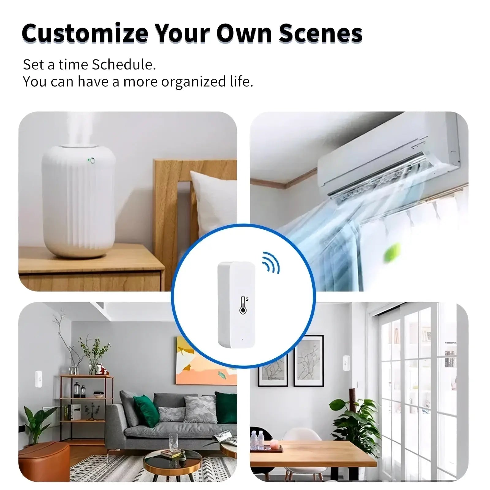 White rectangular zigbee smart temperature humidity sensor with wireless signal icon and digital temperature display