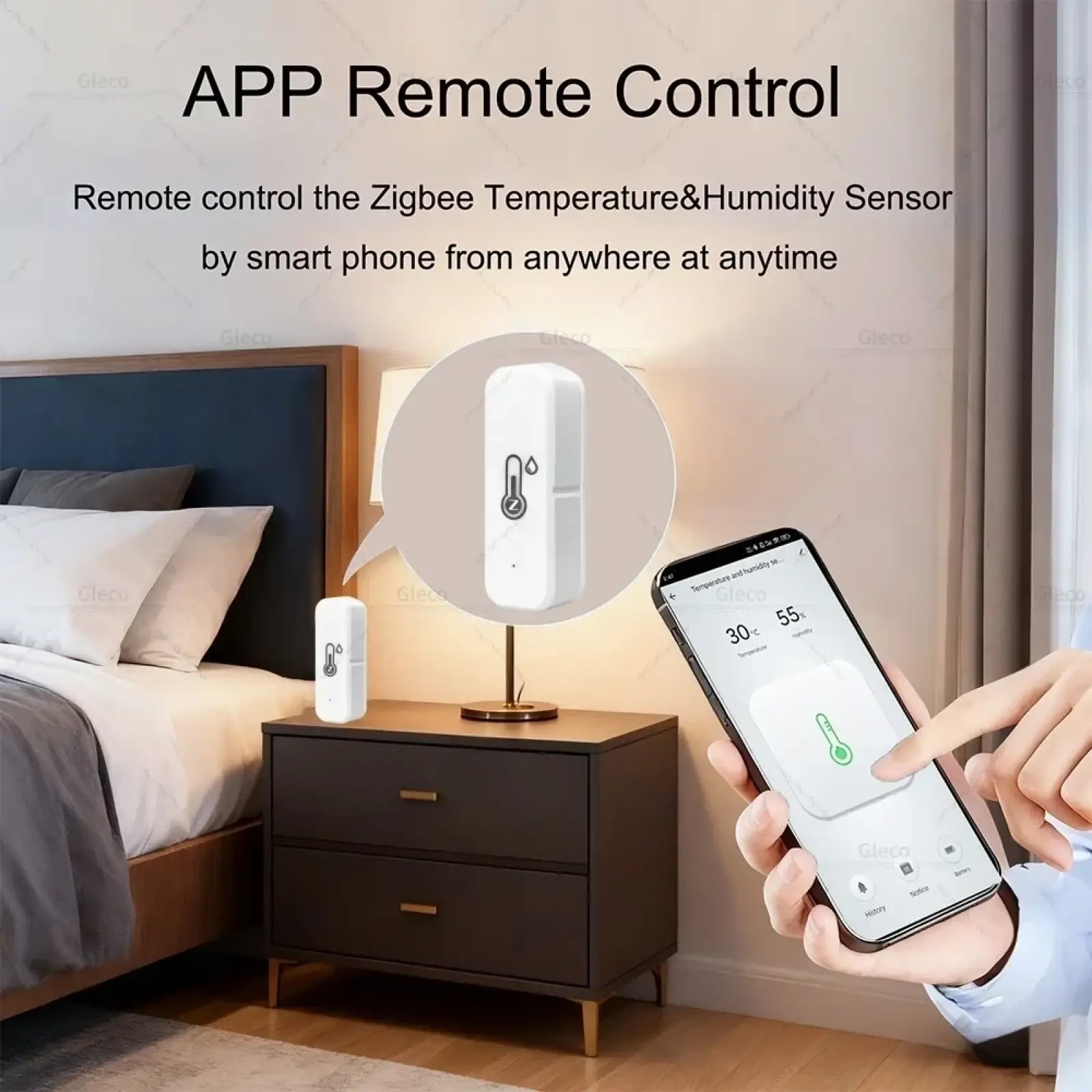 White zigbee temperature and humidity sensor with a sleek rectangular design for smart home monitoring