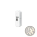 White rectangular zigbee 3.0 temperature and humidity sensor with black temperature gauge and droplet icons front face