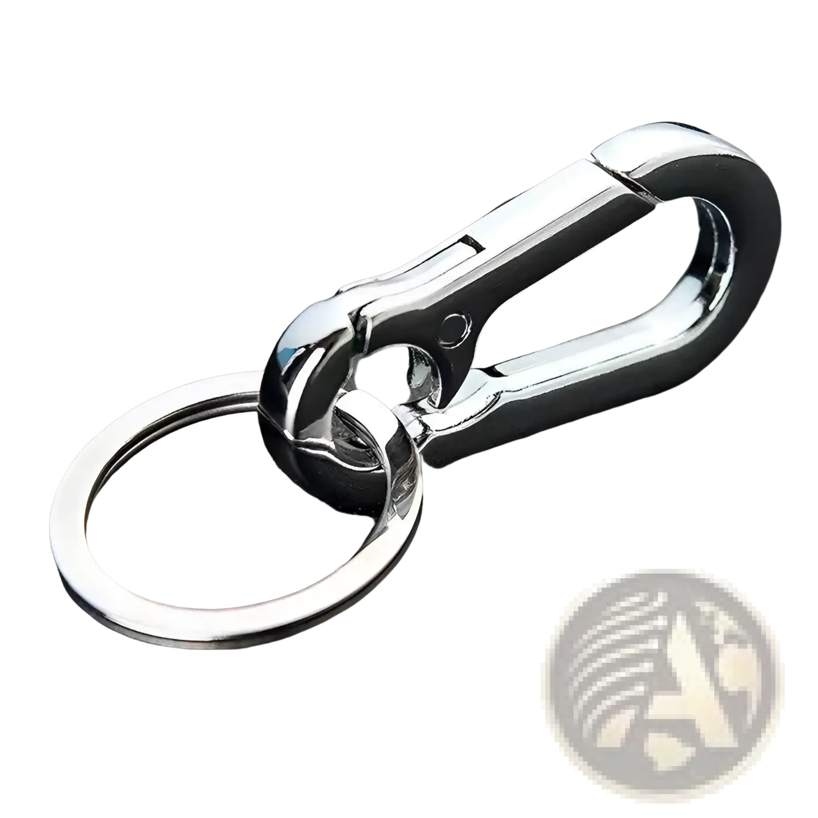 Shiny silver zinc alloy car keychain carabiner ring with polished finish and sturdy anti-lost design