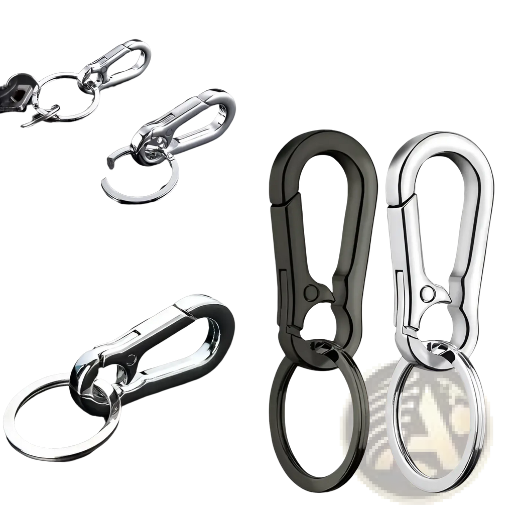 Silver and black zinc alloy car keychain carabiner ring with snap closure for anti-lost use