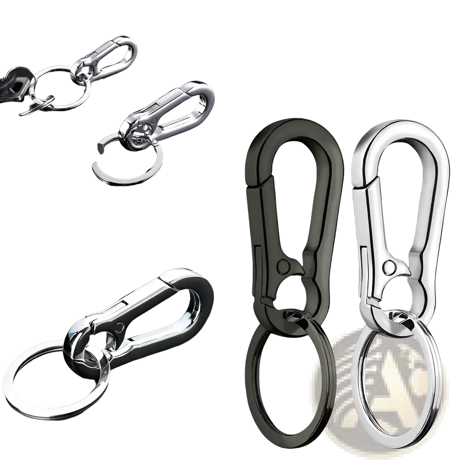 Silver and black zinc alloy car keychain carabiner ring with snap closure for anti-lost use