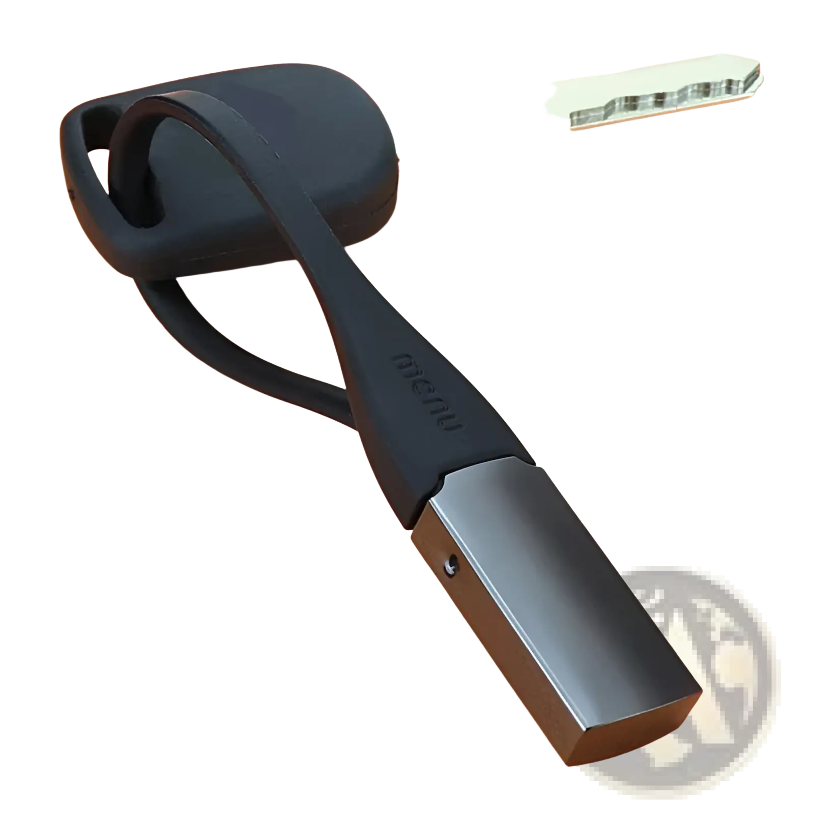 Black silicone zinc alloy car keychain with sleek metallic rectangular attachment engraved with menu for men and women