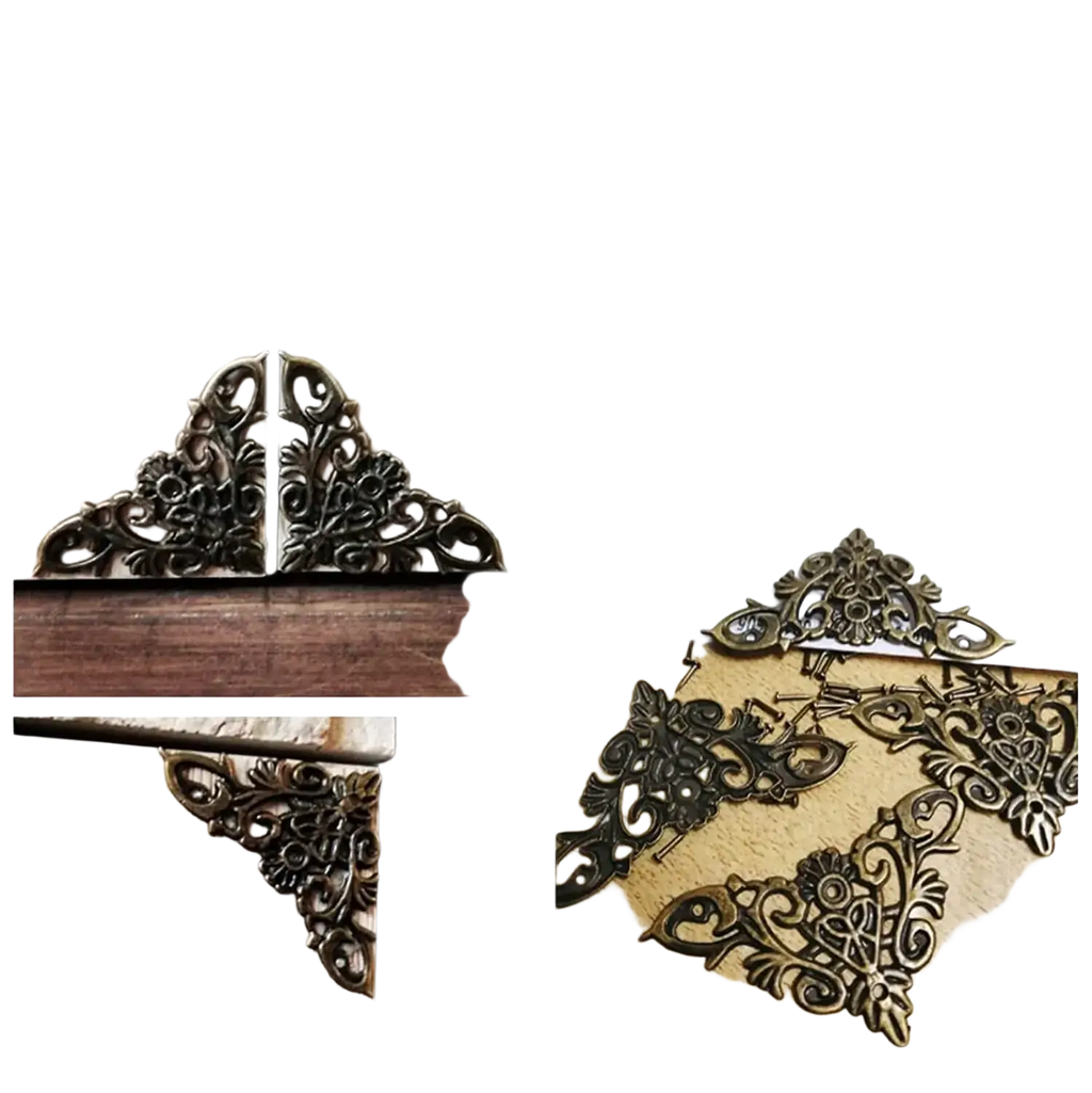 Antique brass zinc alloy corner protector 4-pack with ornate floral and scrollwork design for edge protection