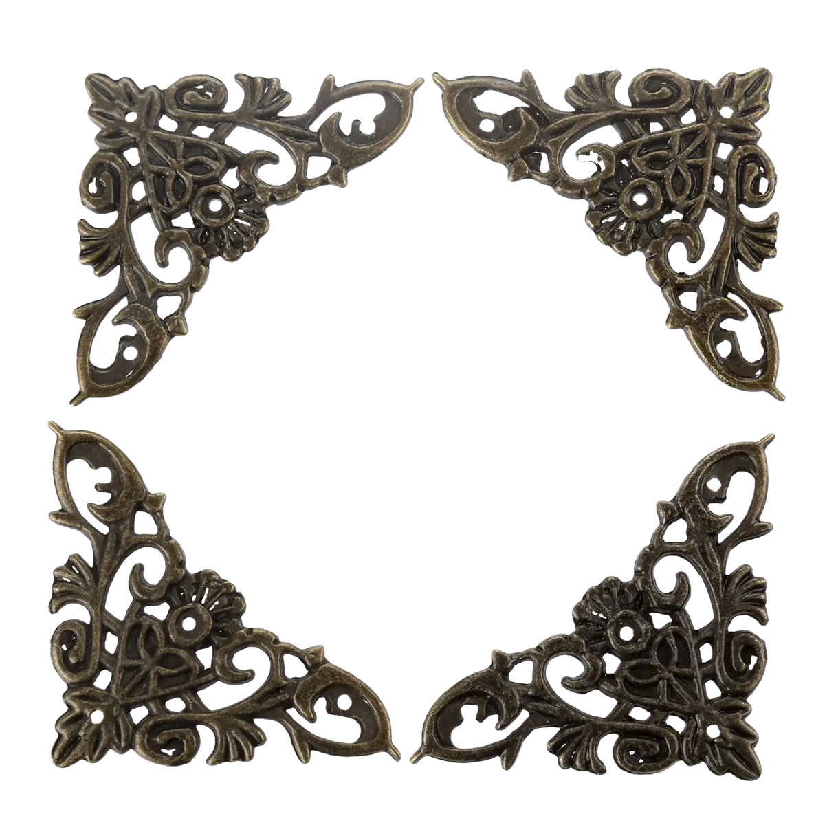 Antique bronze zinc alloy corner protector set with intricate floral and scrollwork design for edge protection
