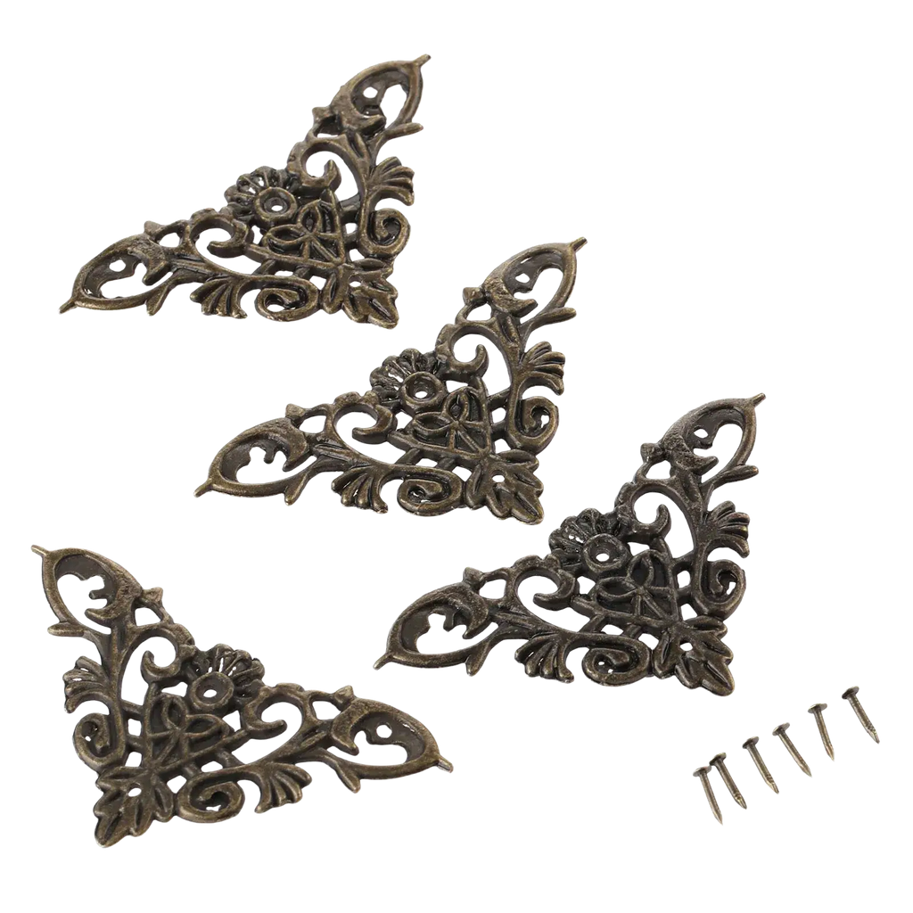 Antique bronze zinc alloy corner protector with ornate floral and scrollwork design for edge protection 4-pack
