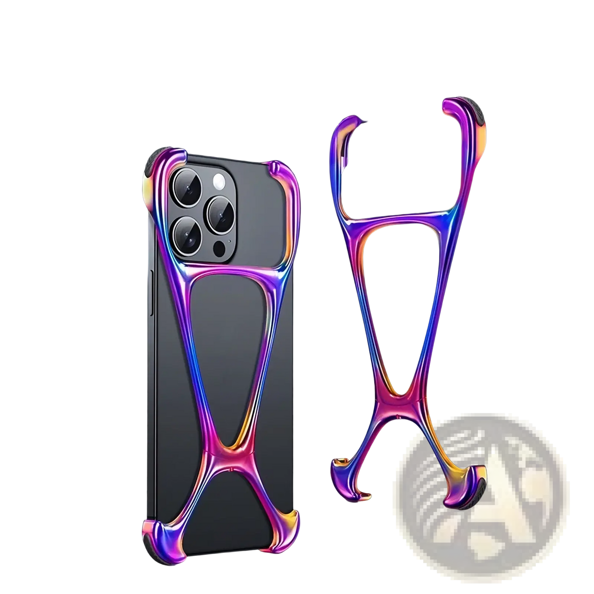Iridescent rainbow-colored zinc alloy iPhone case back with sleek minimalist zero sense shell design metallic frameless cover