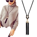 Black tassel zinc alloy necklace for women with gold toned knot and metallic chain type for elegant style