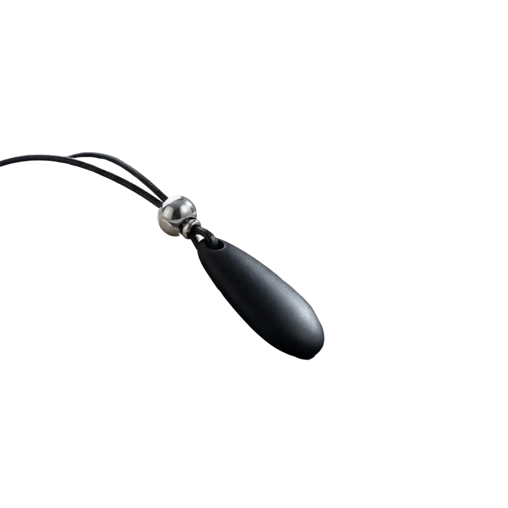 Black teardrop pendant necklace with silver bead on a zinc alloy rope chain black cord for elegant wear