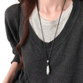 Silver zinc alloy teardrop pendant necklace with polished finish on black rope chain type for elegant wear