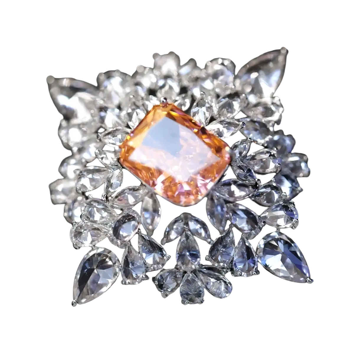 Zircon butterfly brooch luxury designer pin with a central orange gemstone and clear teardrop-shaped crystals