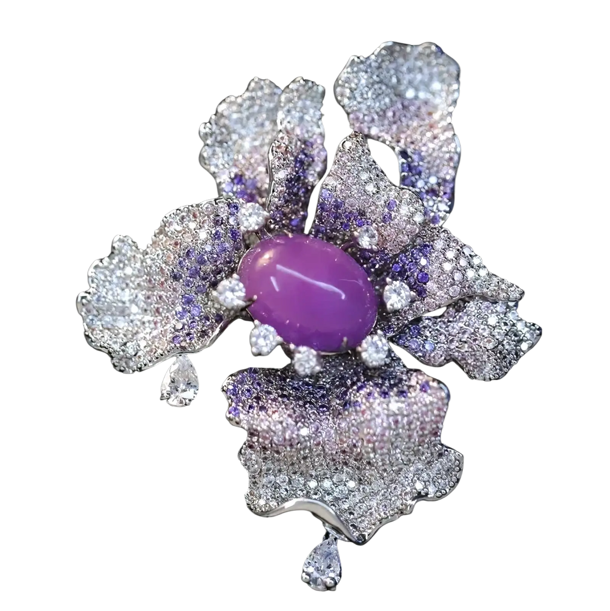Zircon butterfly brooch luxury designer pin featuring a sparkling purple and silver orchid design with amethyst stone
