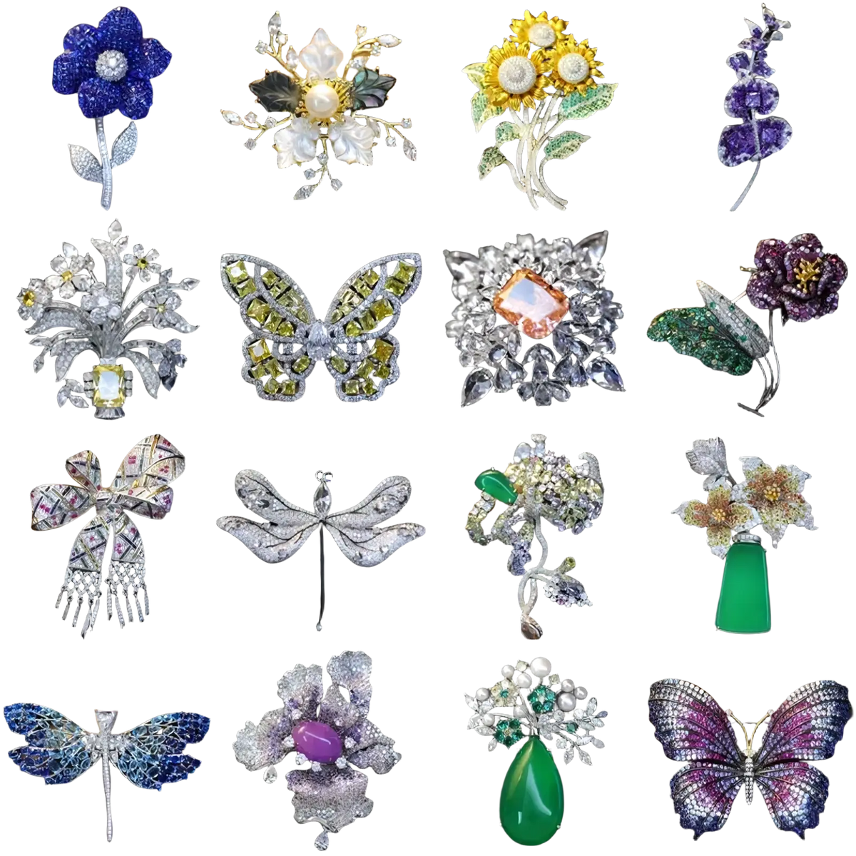 A sparkling silver zircon butterfly brooch adorned with vibrant green and clear gemstones for luxury wear