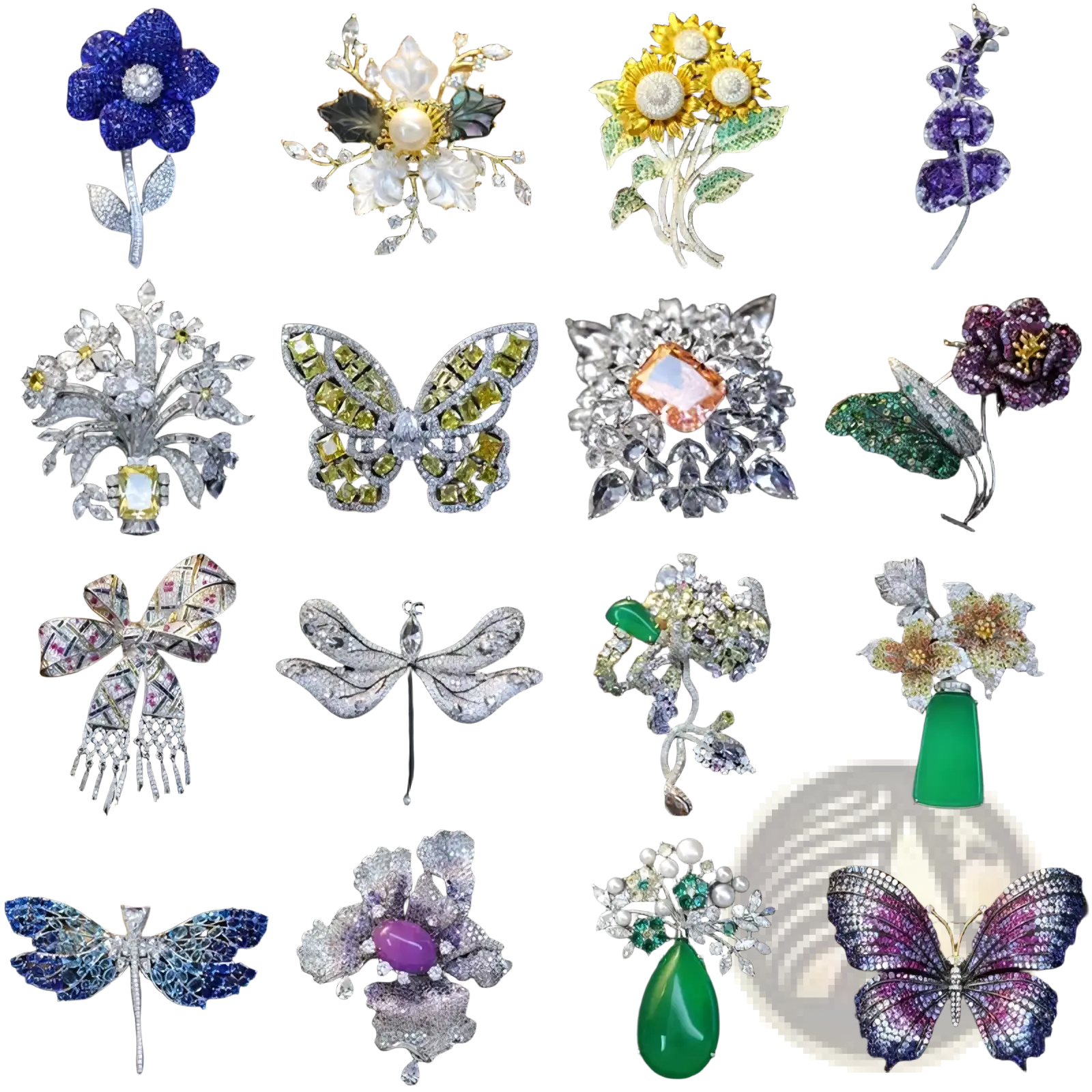 A sparkling silver zircon butterfly brooch adorned with vibrant green and clear gemstones for luxury wear