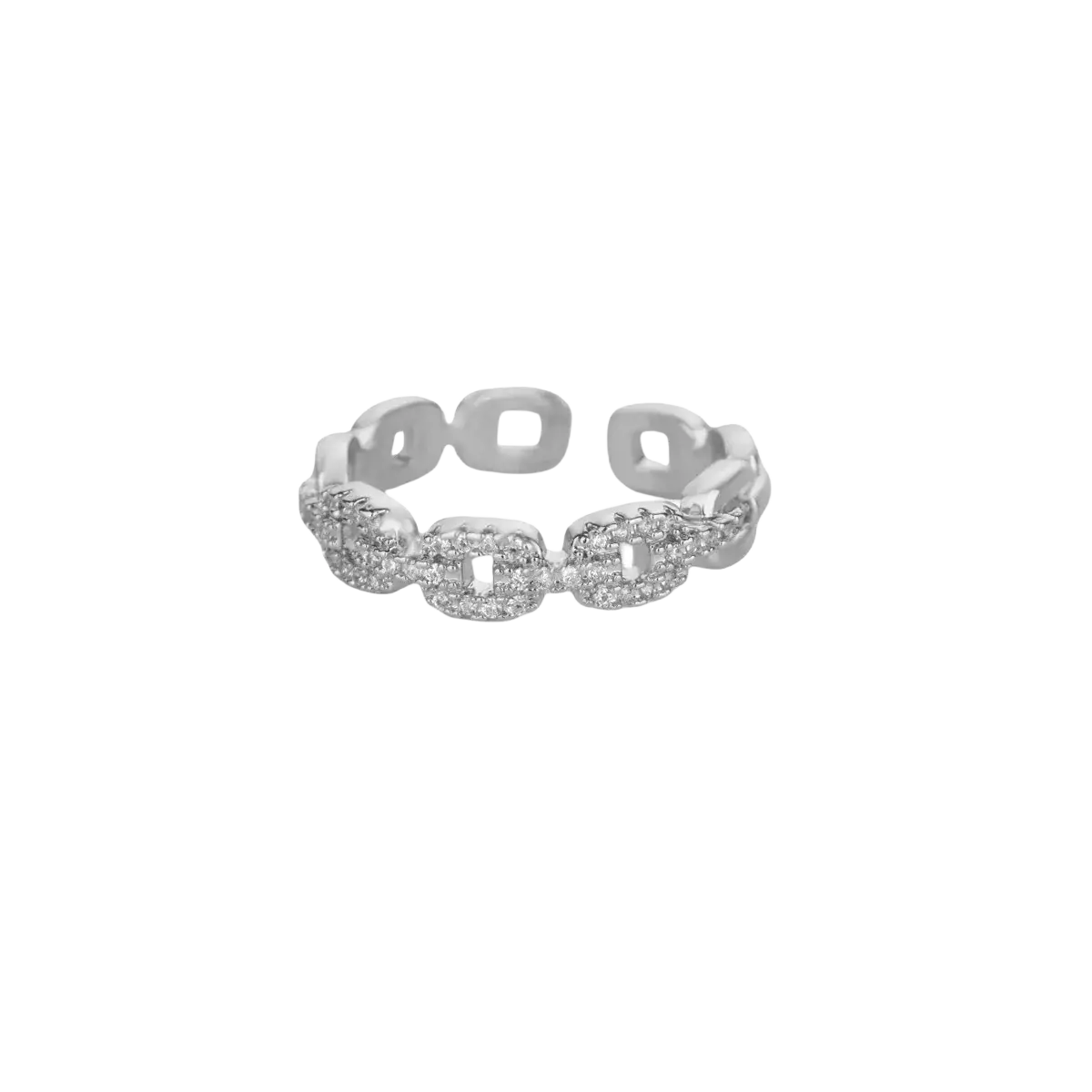 Silver chain-link stainless steel ring with sparkling clear stones from zircon geometric rings women gold color collection