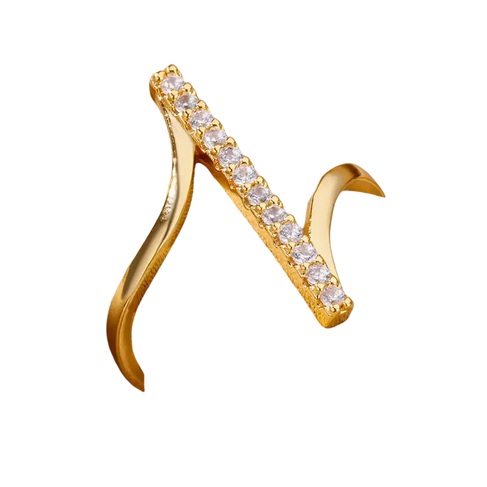 Gold color stainless steel zircon geometric ring for women with a sleek twisted band and clear cubic zirconia stones