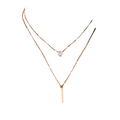 A delicate rose gold zircon layered pendant necklace for women with a teardrop gemstone and vertical bar charm