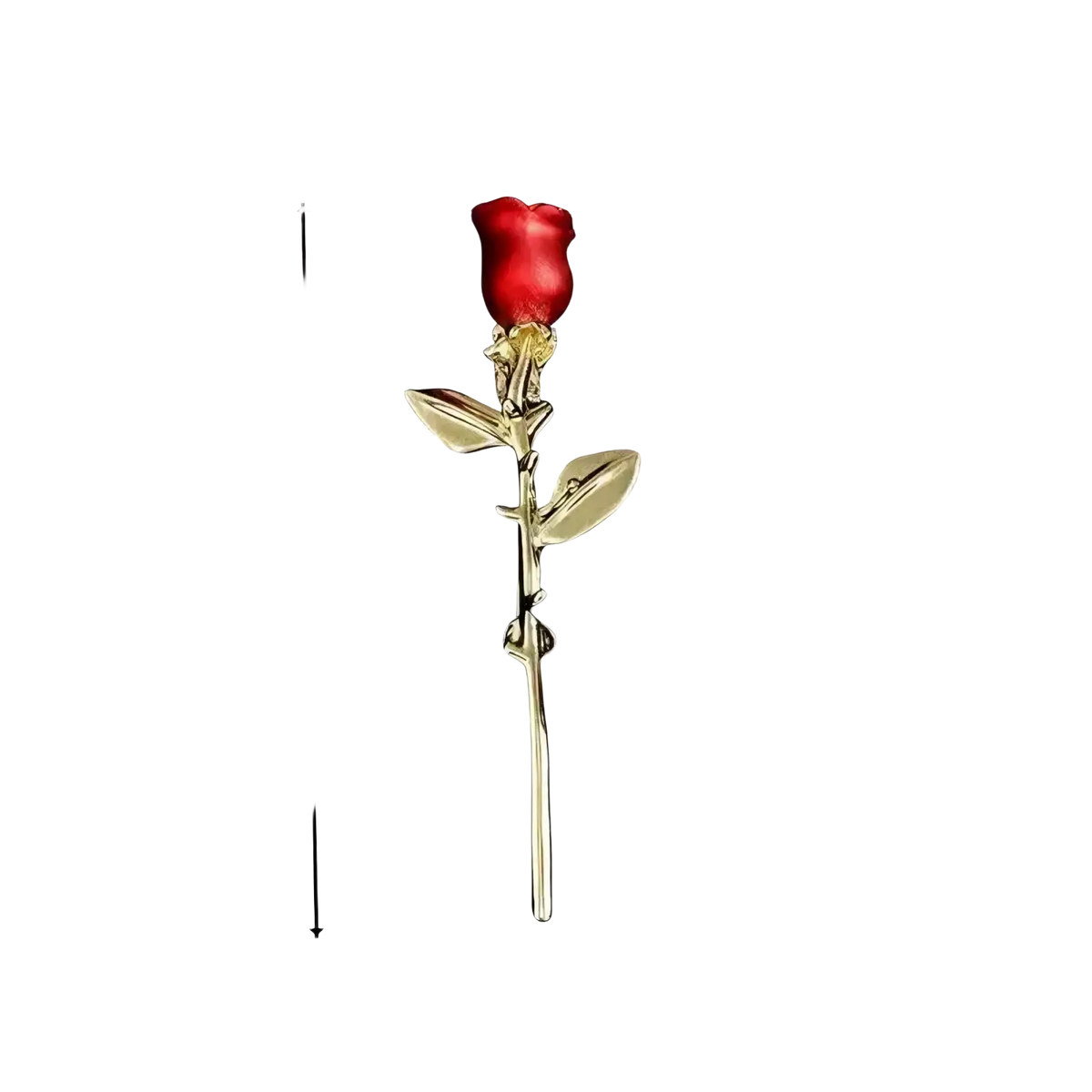 Zircon rose brooch red crystal flower pin with gold-toned metal stem and leaves delicate design