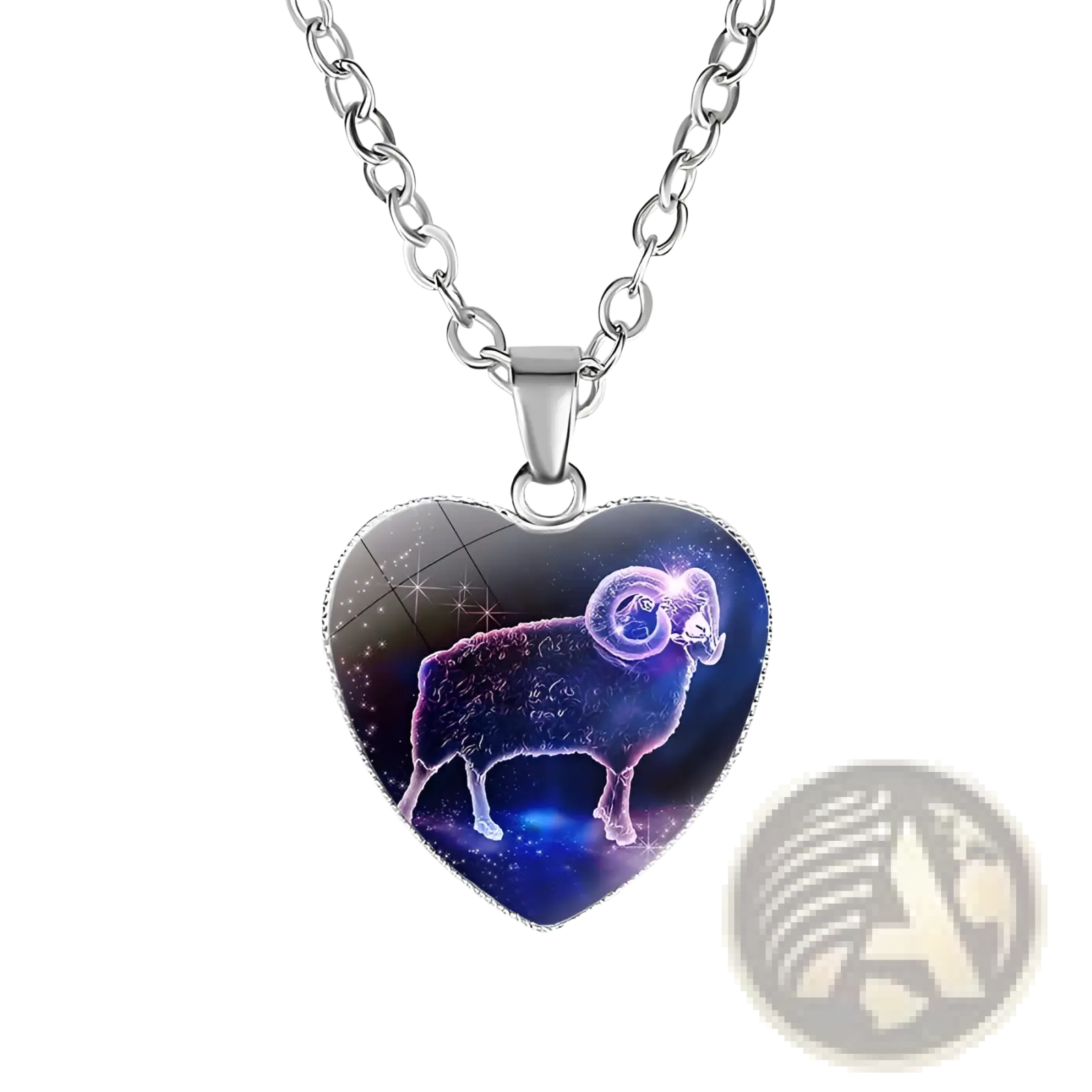 Zodiac celestial heart pendant galaxy constellation necklace with silver chain and glossy cosmic aries ram design