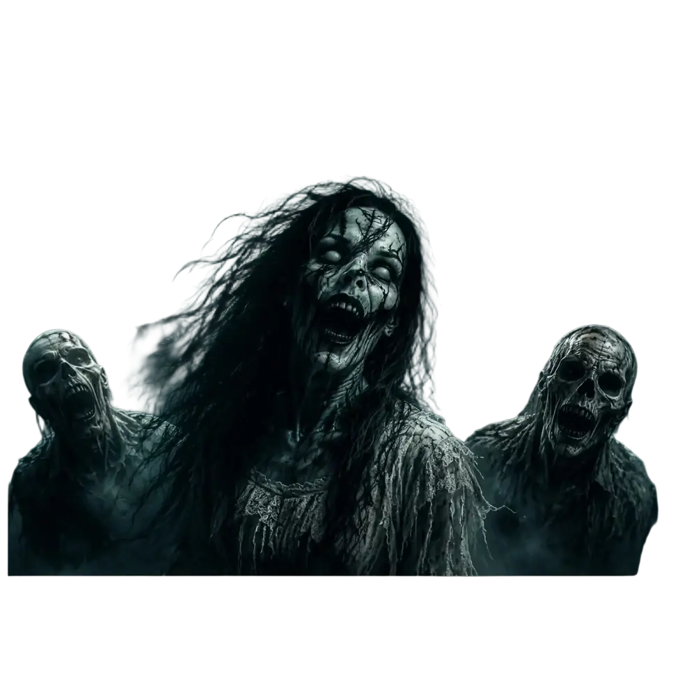 Dark green and black polyester zombie graveyard halloween banner featuring a 2d horror scene with zombies