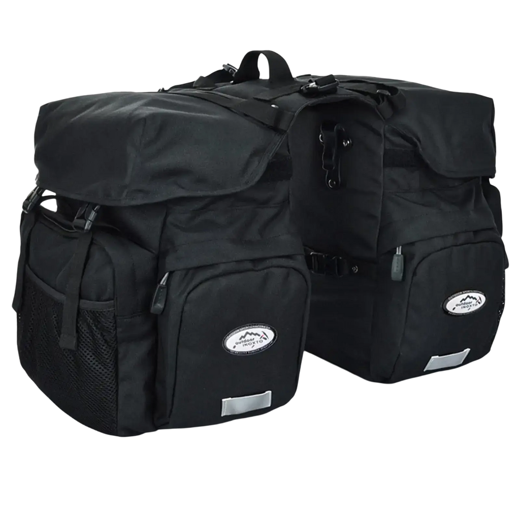 Black ztz 50l waterproof dual bicycle pannier bags with mesh side pockets reflective strips and mountain logo patch