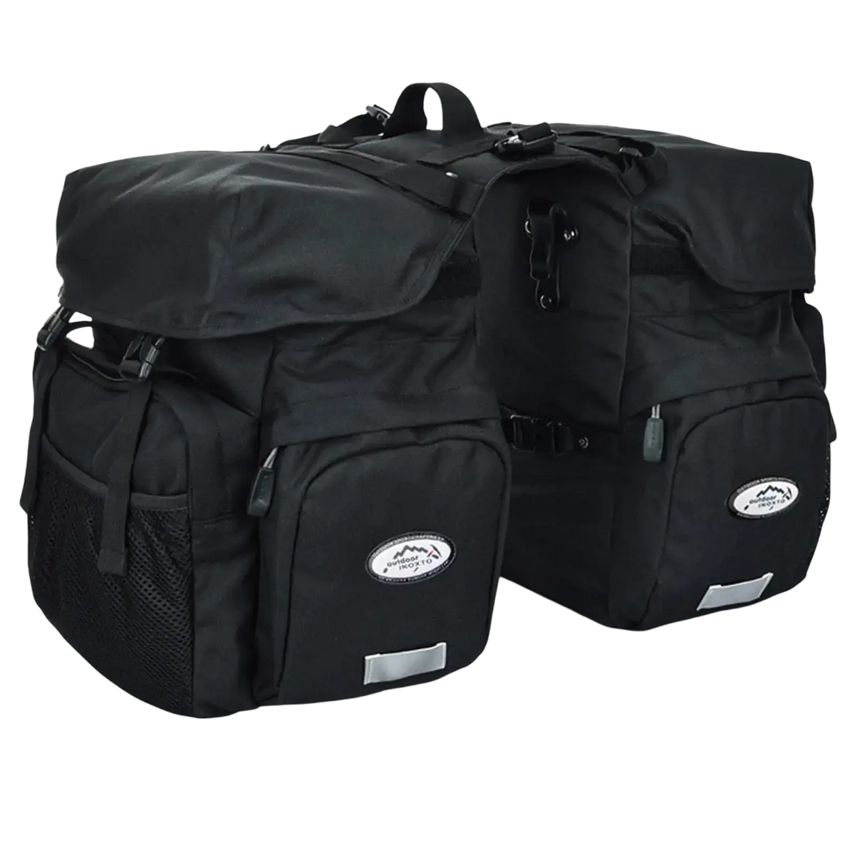 Black ztz 50l waterproof dual bicycle pannier bags with mesh side pockets reflective strips and mountain logo patch