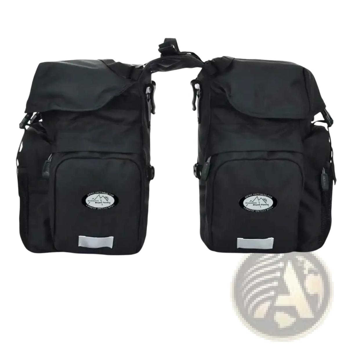 Black ztz 50l waterproof dual bicycle pannier bag with reflective strips and mountain logo fits racks up to 6.3 inches wide