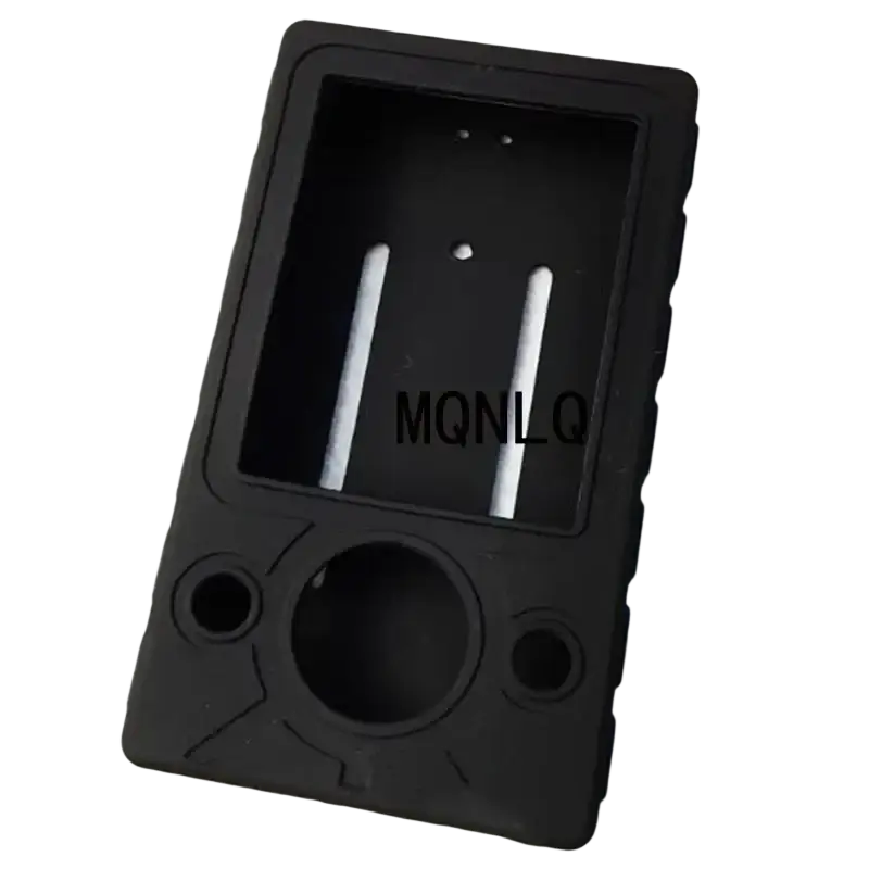 Black rubberized silicone protective case for zune 30gb with cutouts and molded contours showing back side view